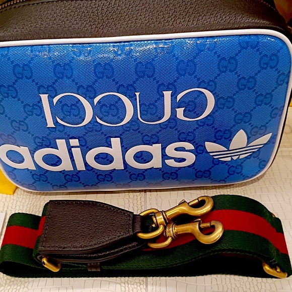 Very Rare Brand New Adidas x Gucci Blue Crystal Canvas Shoulder Bag - Picture 5 of 16